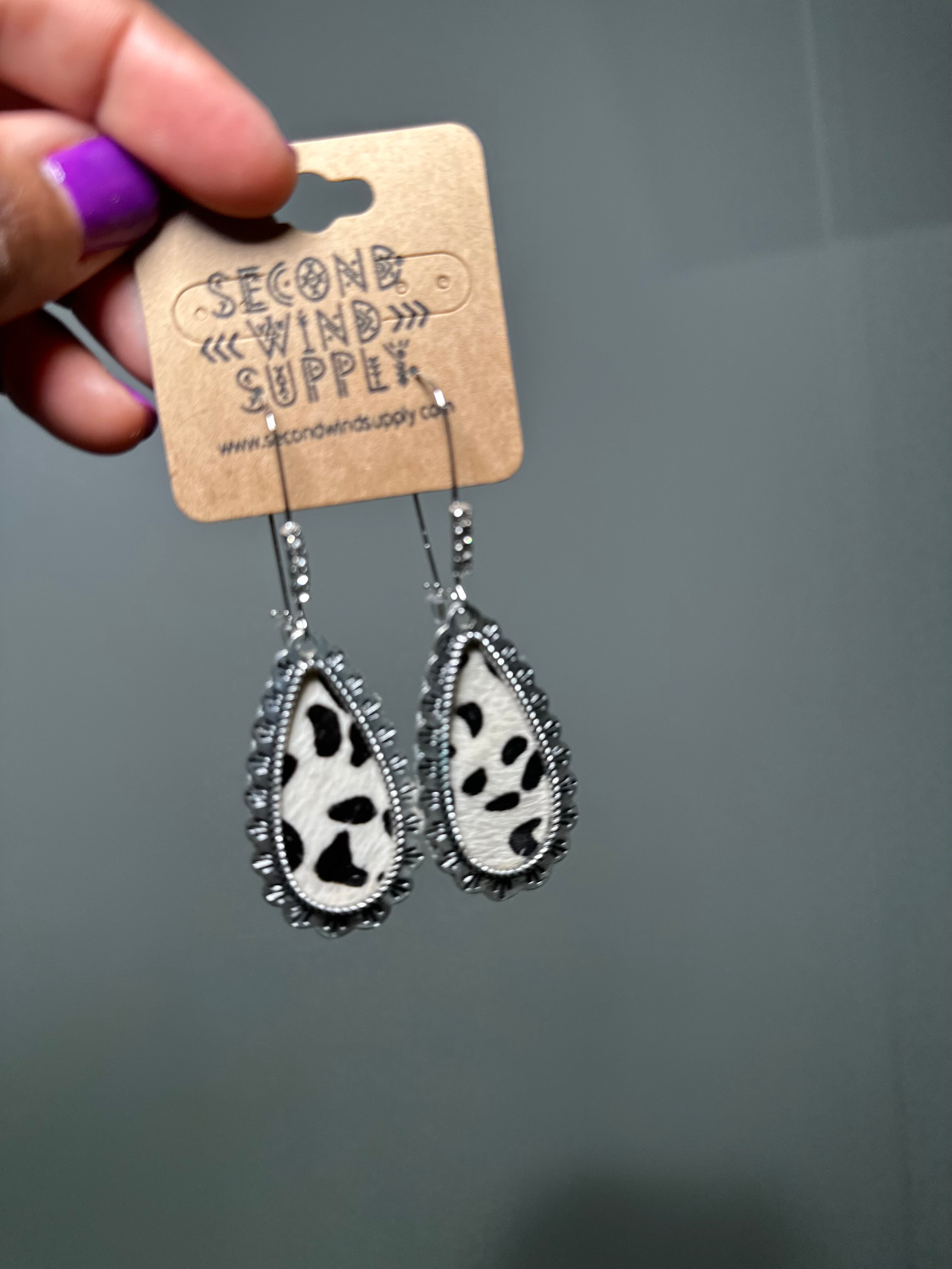 White Leopard Teardrop Earrings