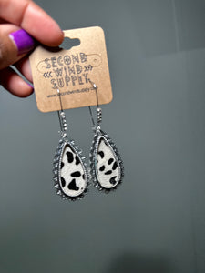 White Leopard Teardrop Earrings