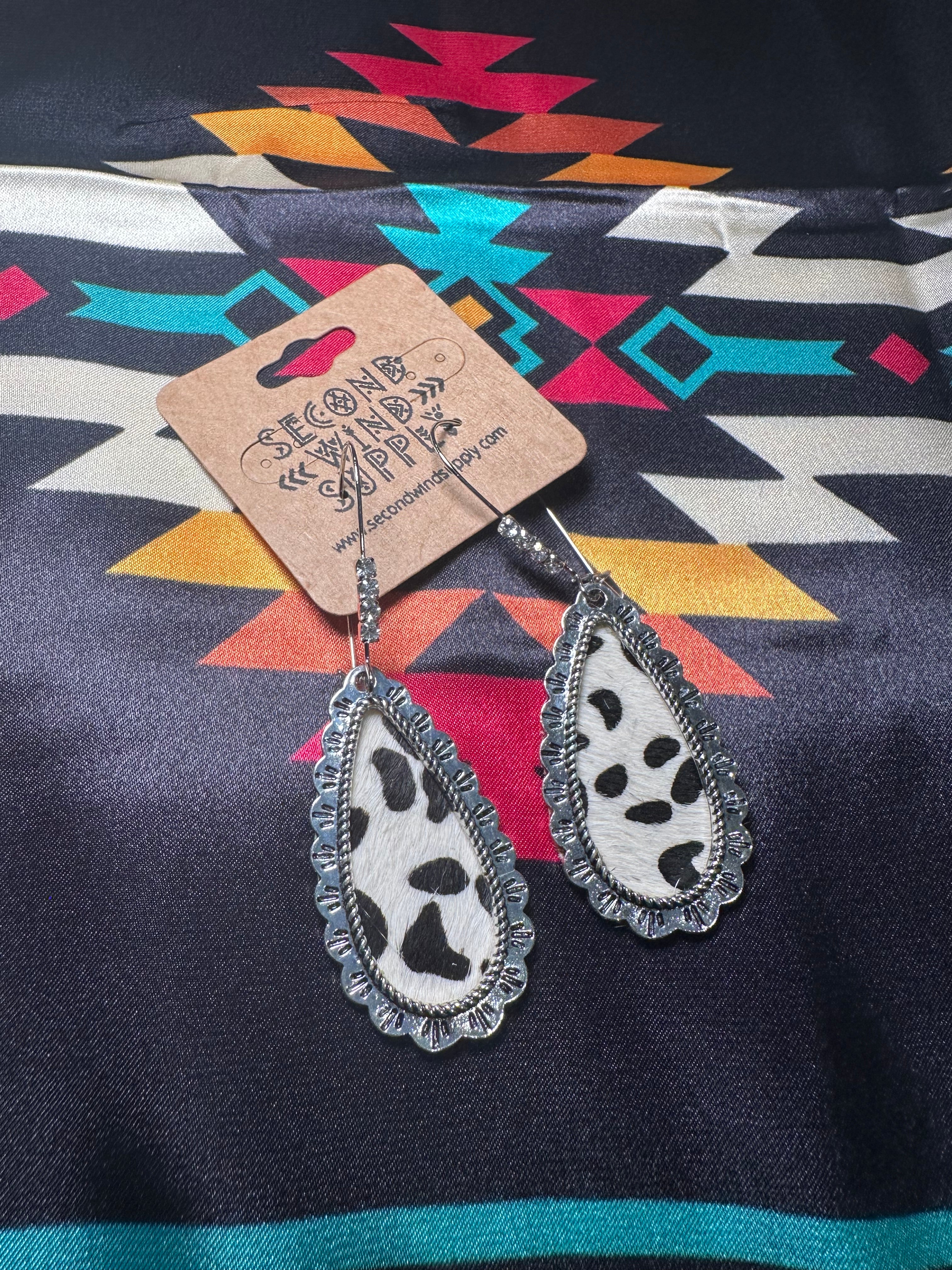 White Leopard Teardrop Earrings