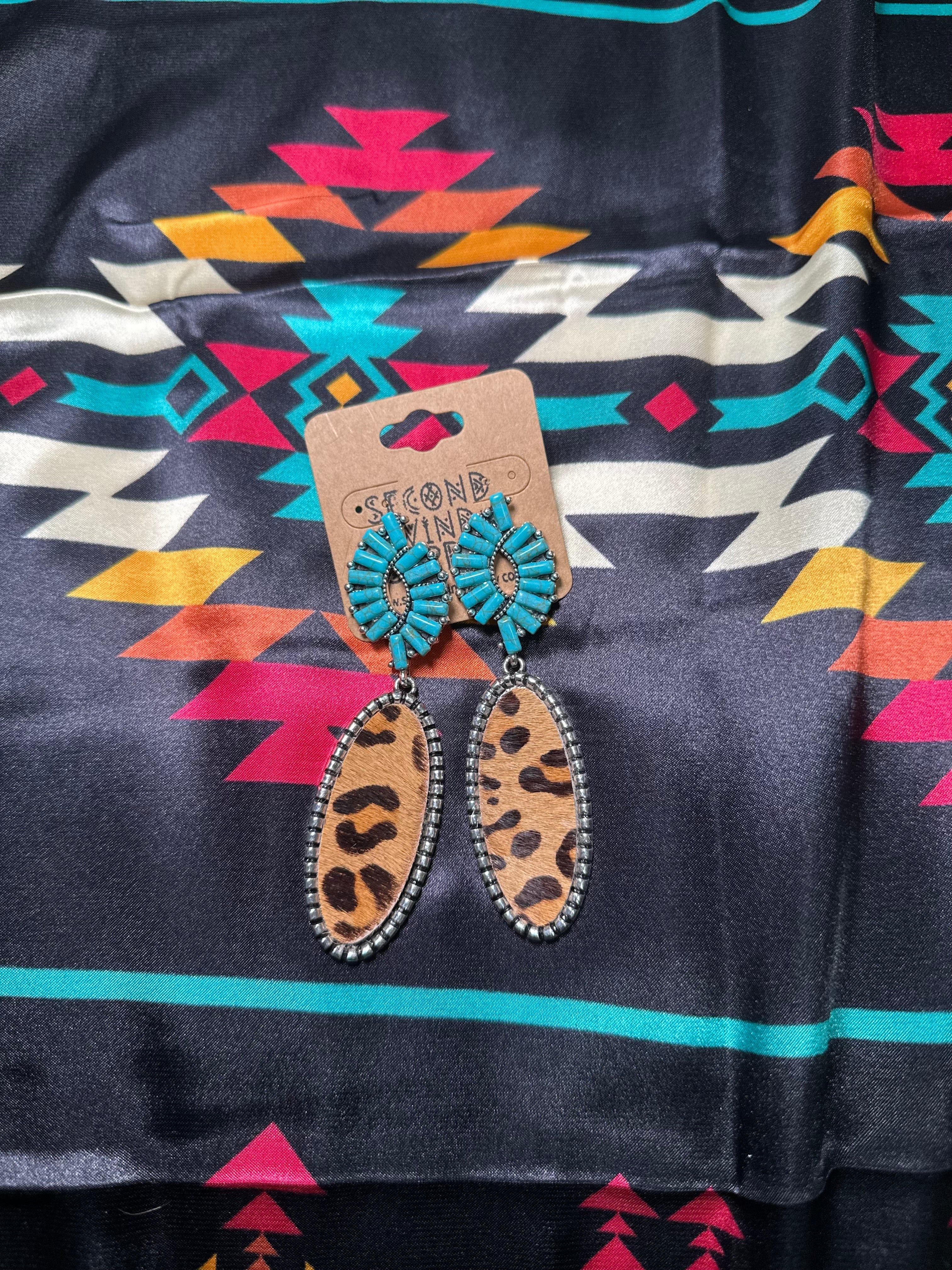 Oval Dangly Earrings- Turquoise