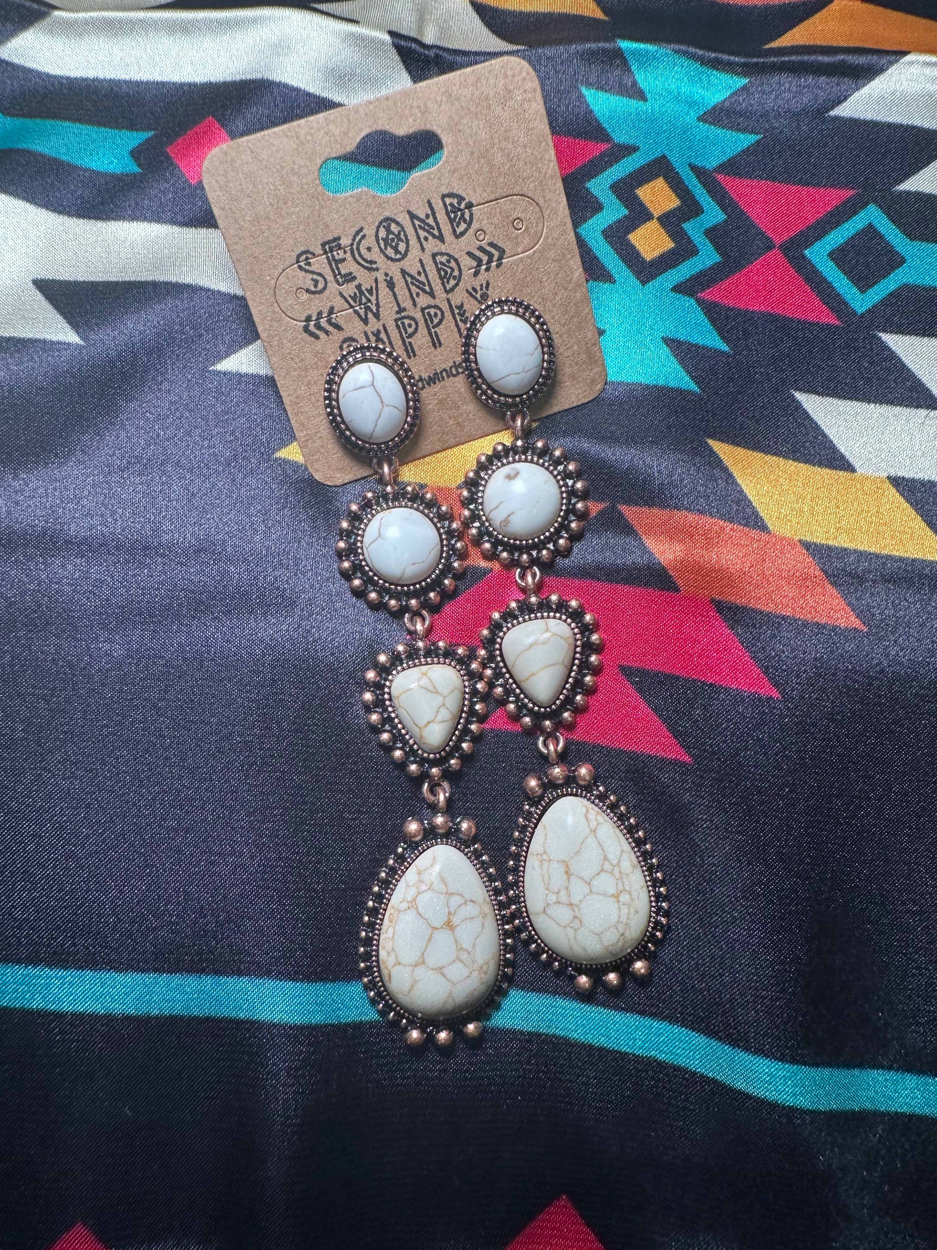 Cream Howlite Rock Copper Dangle Earrings