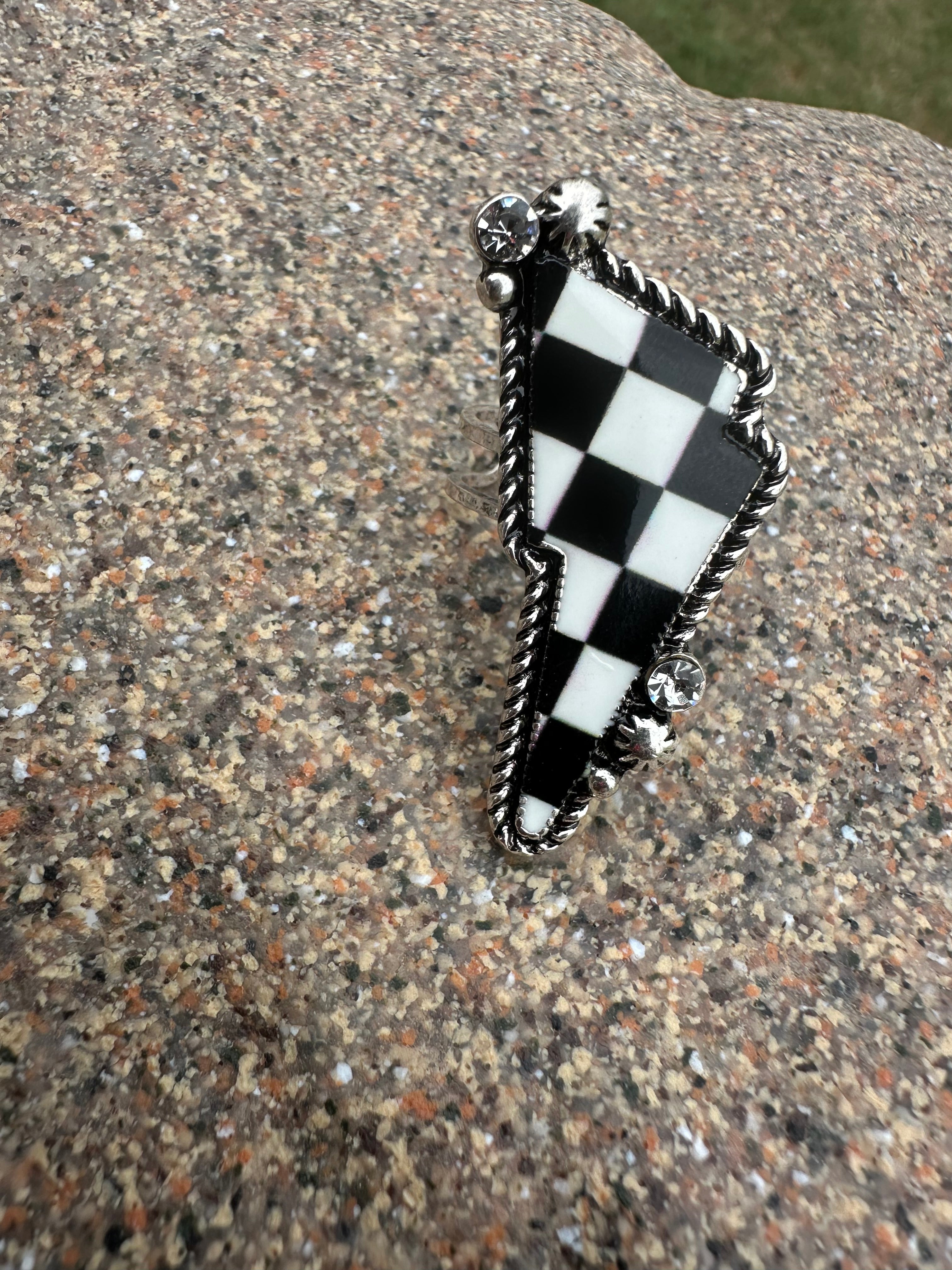 Checkered Lightning Bolt Ring
