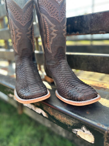 Python Matte Chocolate Square Toe Boot