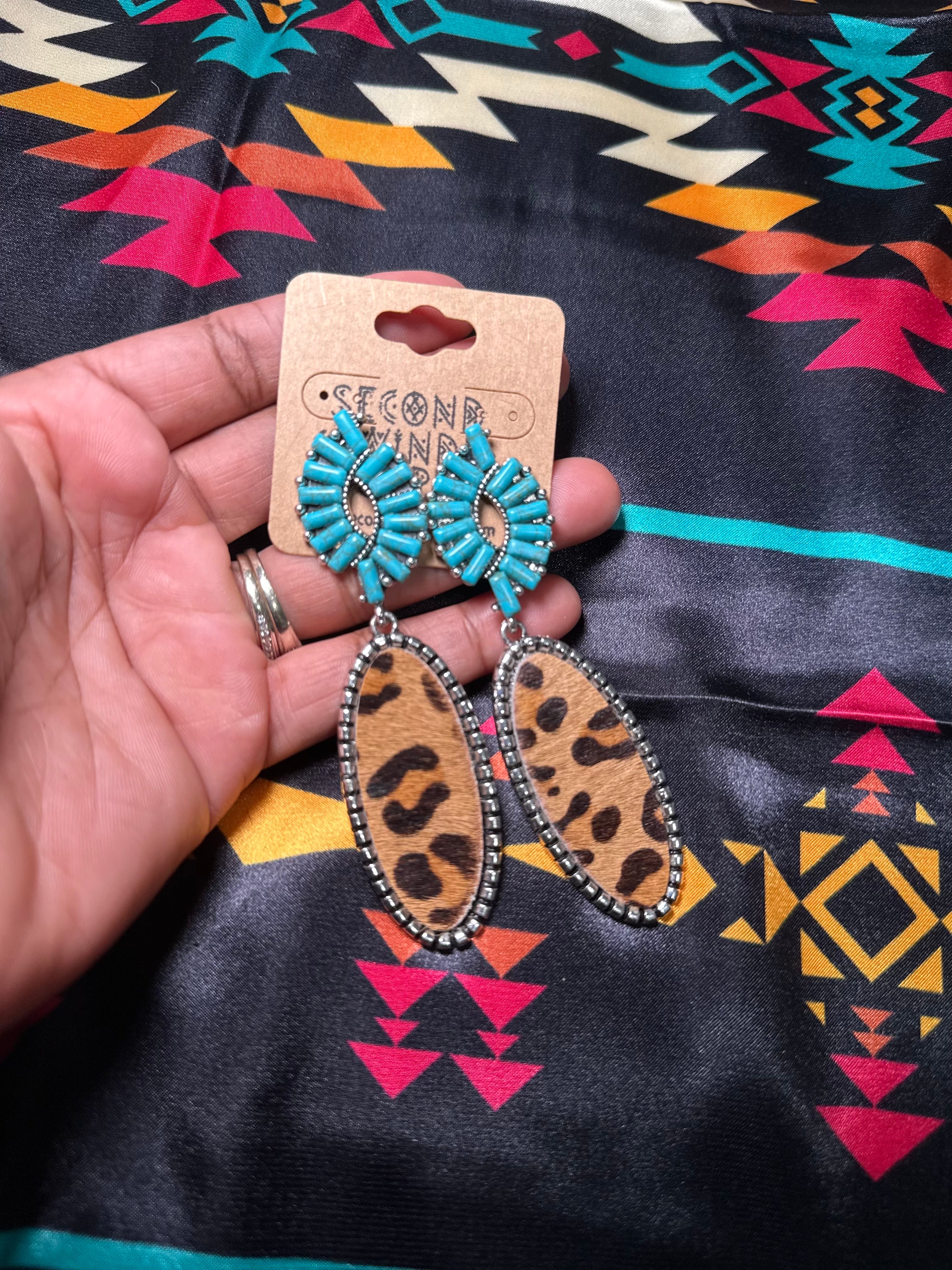 Oval Dangly Earrings- Turquoise