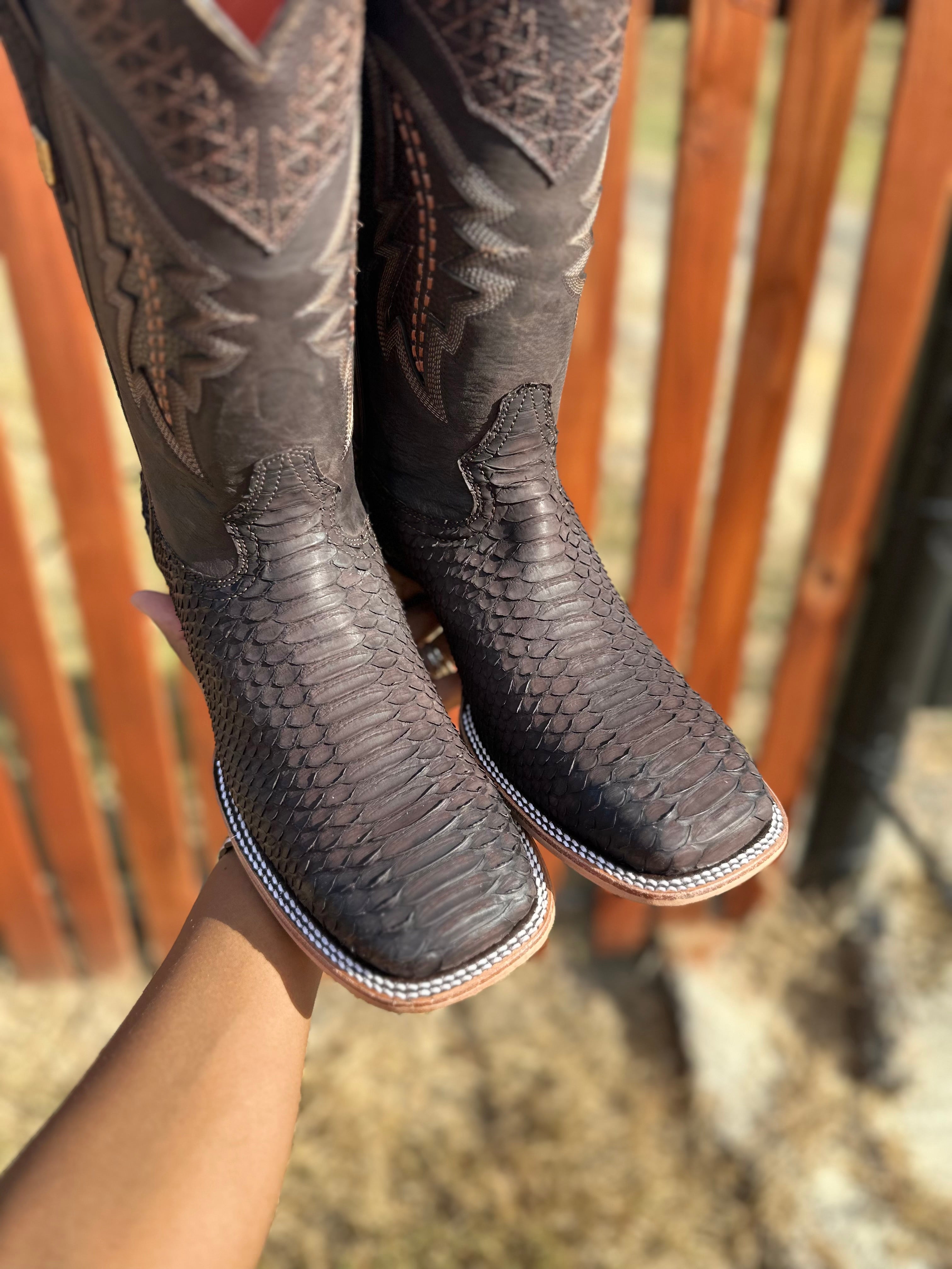 Python Matte Chocolate Square Toe Boot