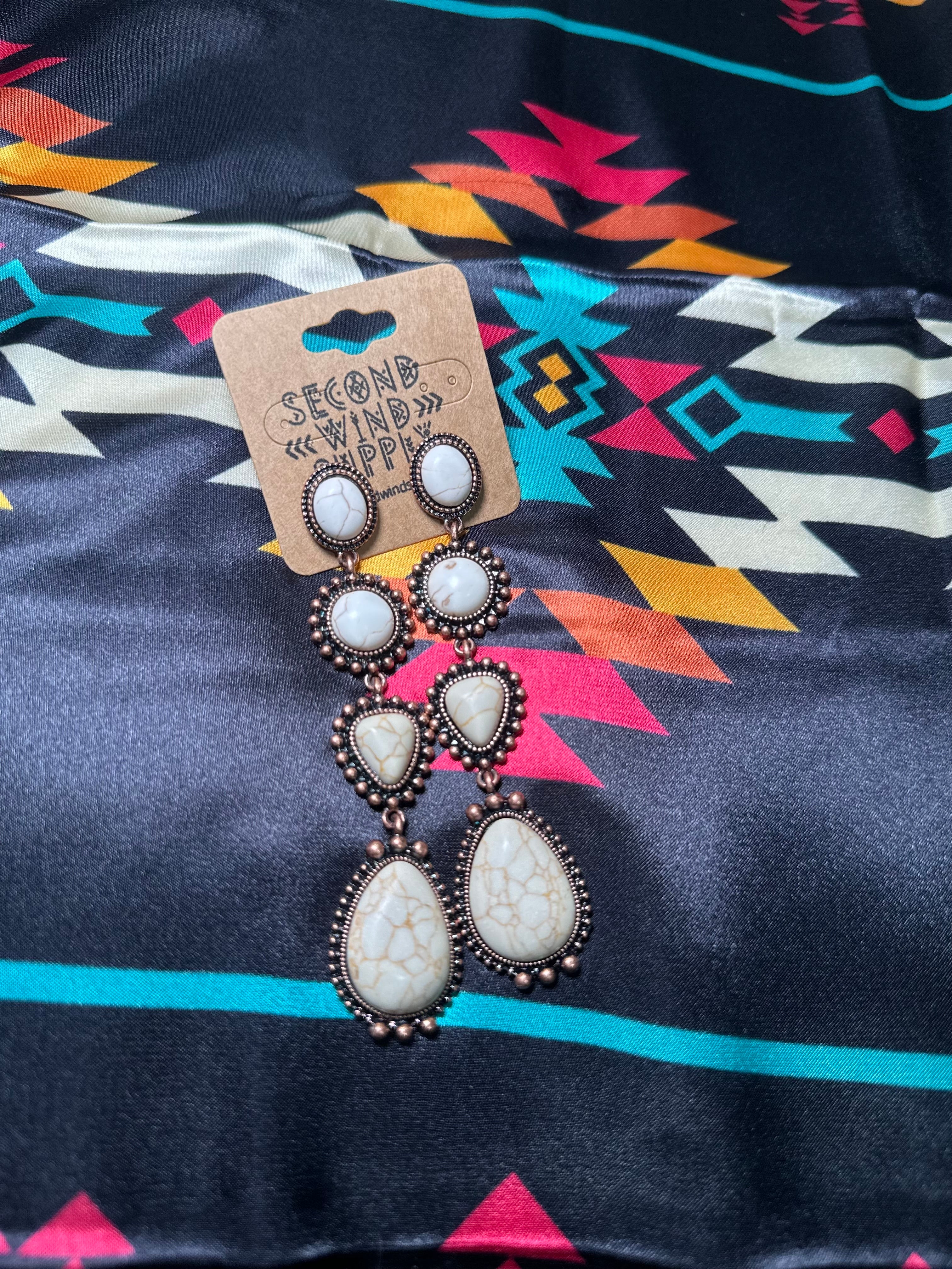 Cream Howlite Rock Copper Dangle Earrings