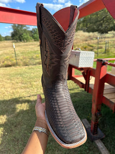 Python Matte Chocolate Square Toe Boot
