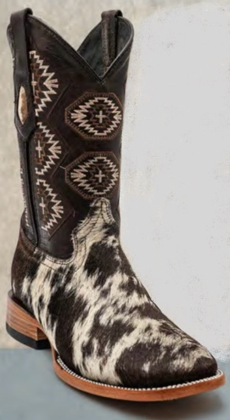 Cowhide Cowboy Boot- Brown/White