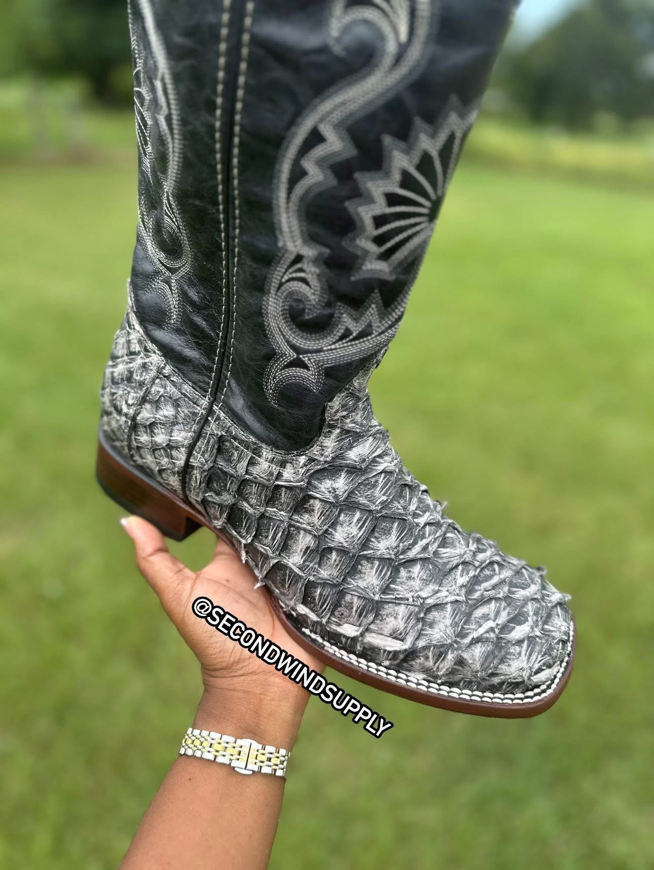 Grey Pirarucu Cowboy Boot