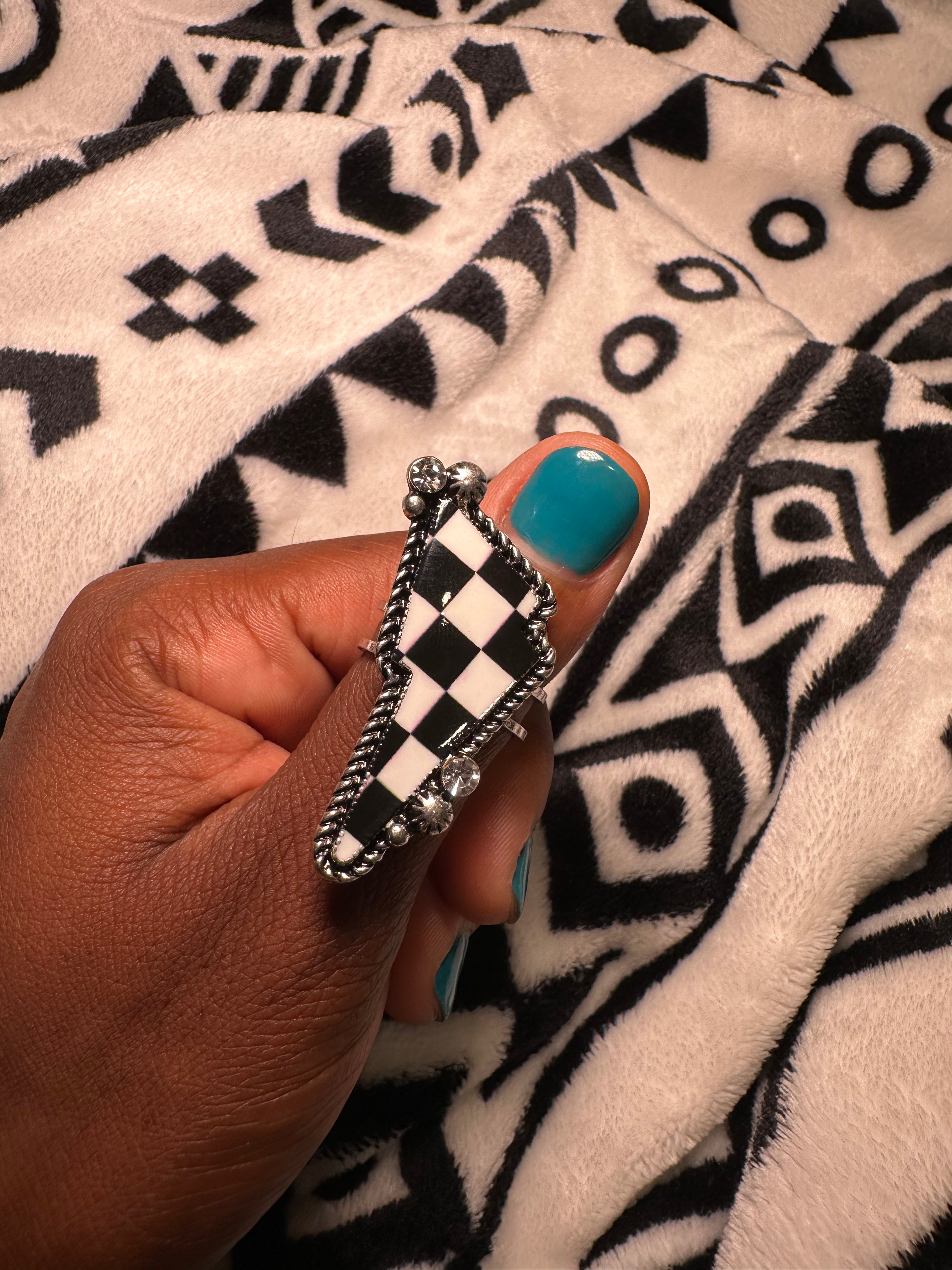 Checkered Lighting Bolt Ring