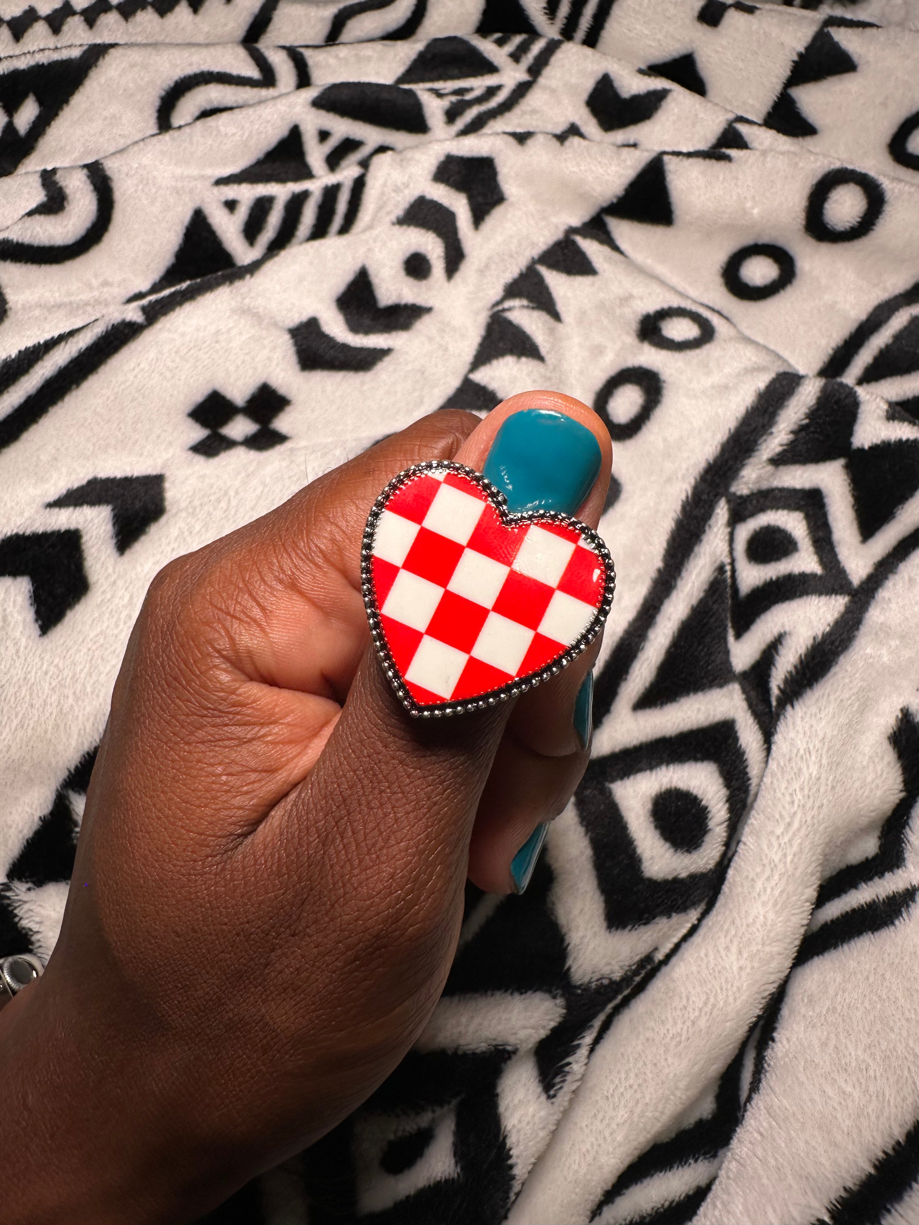 Checkered Heart Ring- Red