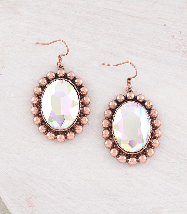 Concho Iridescent Stone Earrings- Copper