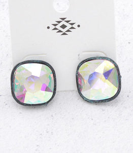 Cushion Cut Stone Earrings- Patina