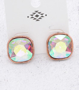 Cushion Cut Stone Earrings- Copper