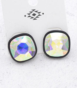 Cushion Cut Stone Earrings- Black
