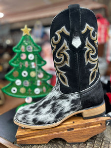 Cowhide Cowboy Boot- Black/White