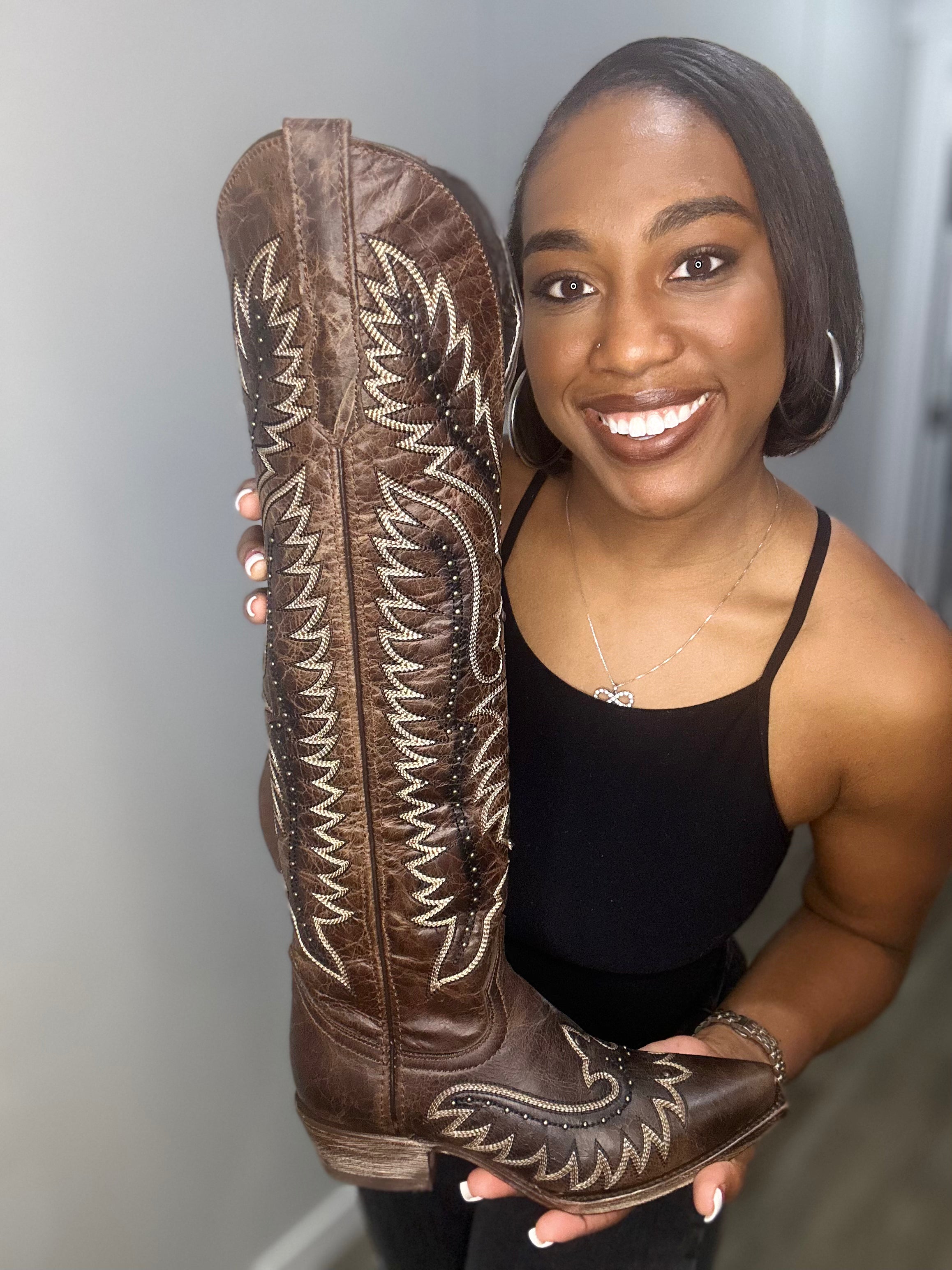 Stud Cowgirl Boot- Brown