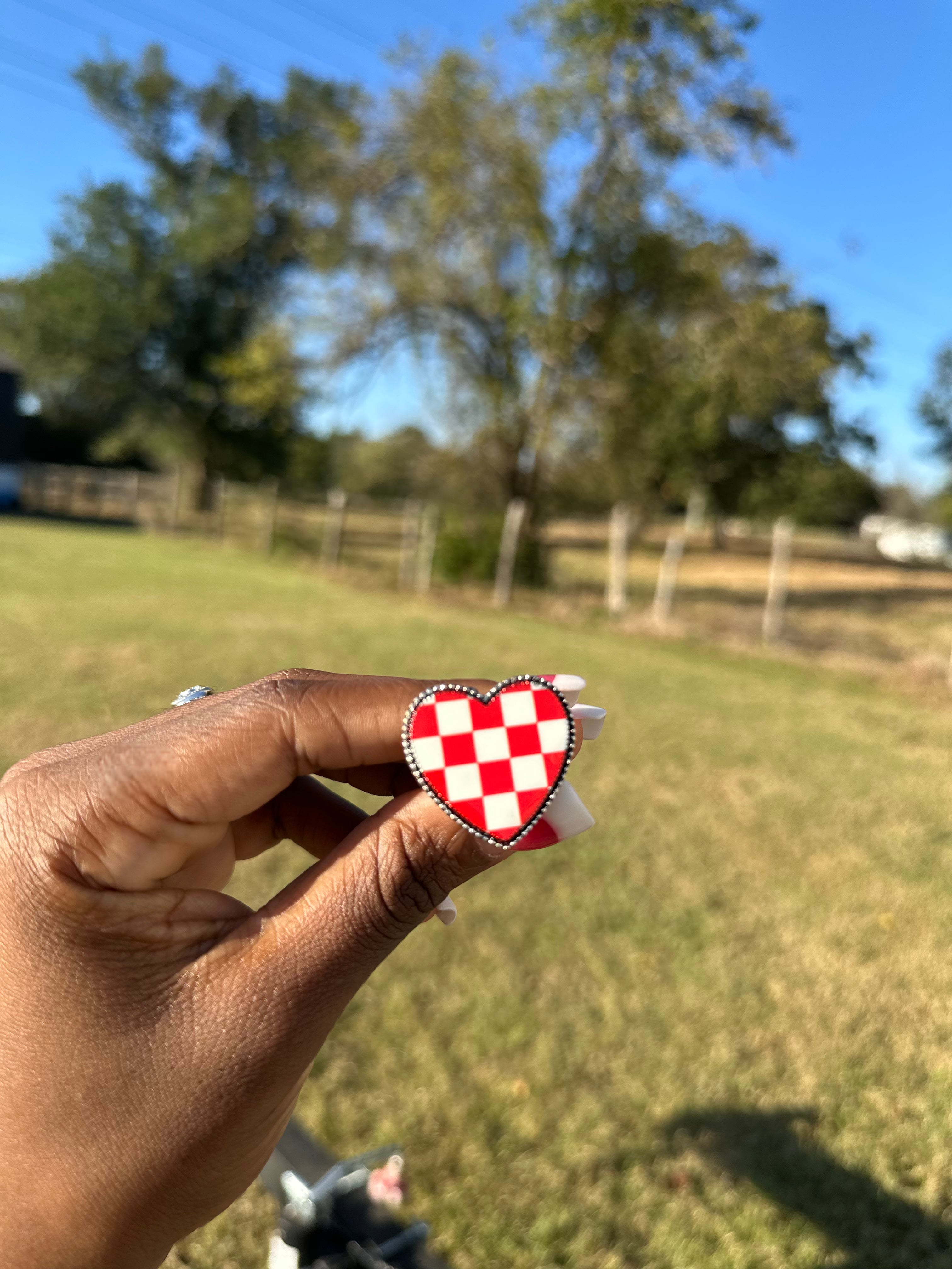 Checkered Heart Ring- Red